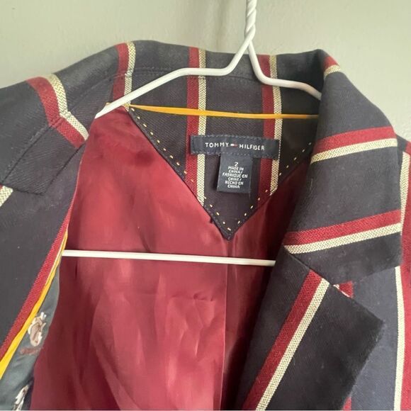 Tommy Hilfiger Navy blue Red white stripe blazer jacket size 2 women’s dog print - Picture 3 of 4